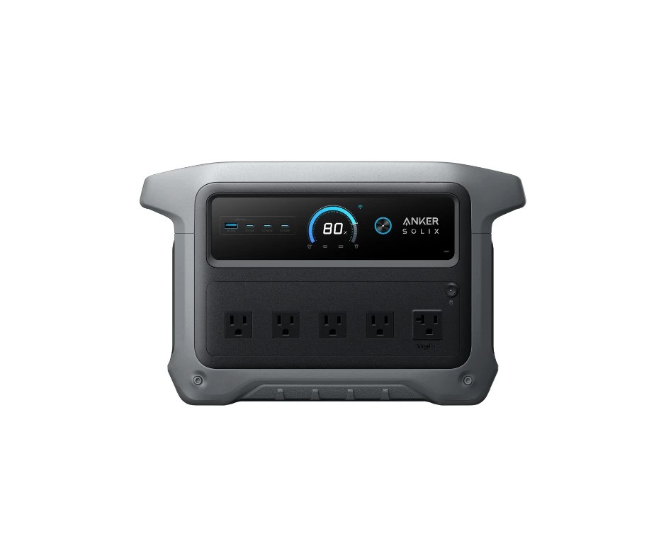 Gray Anker SOLIX C1000 Gen 2 with five U.S. AC outlets and its front display