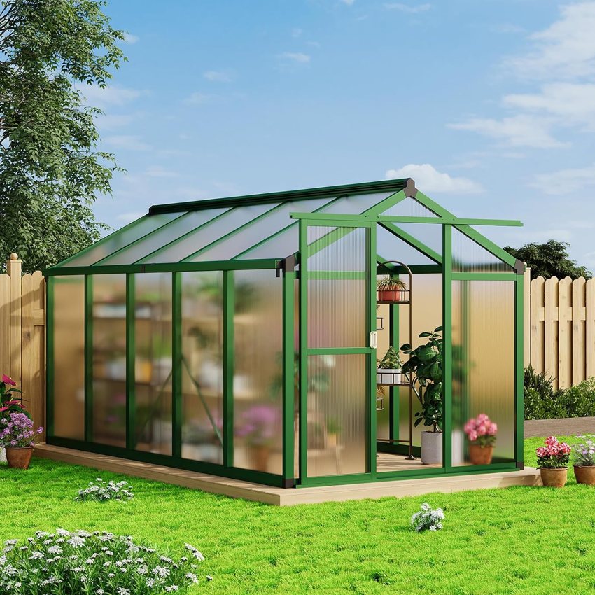 Garvee 6x10 aluminum greenhouse with polycarbonate panels. Listing image.