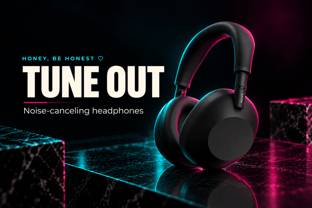 Noise-canceling headphones — Sony WH-1000XM6 in Black in a dark HBH editorial composition