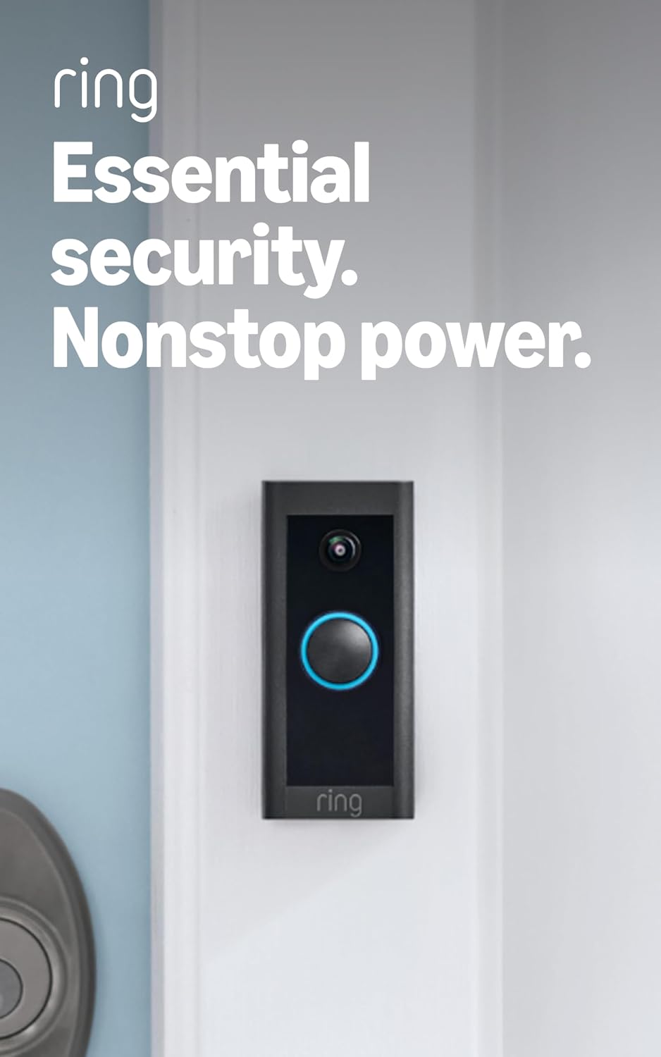 Black Ring Video Doorbell Wired (2021) mounted beside a door in a manufacturer image.
