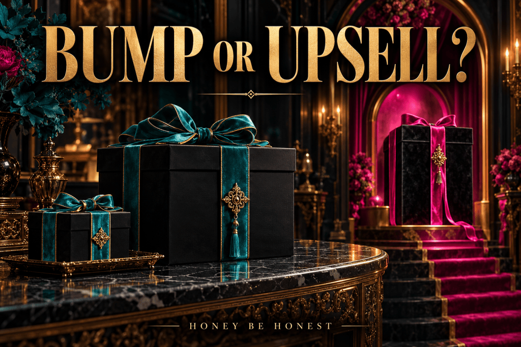 Dark gift boxes with turquoise and pink ribbons illustrating an optional extra and a separate upgrade.