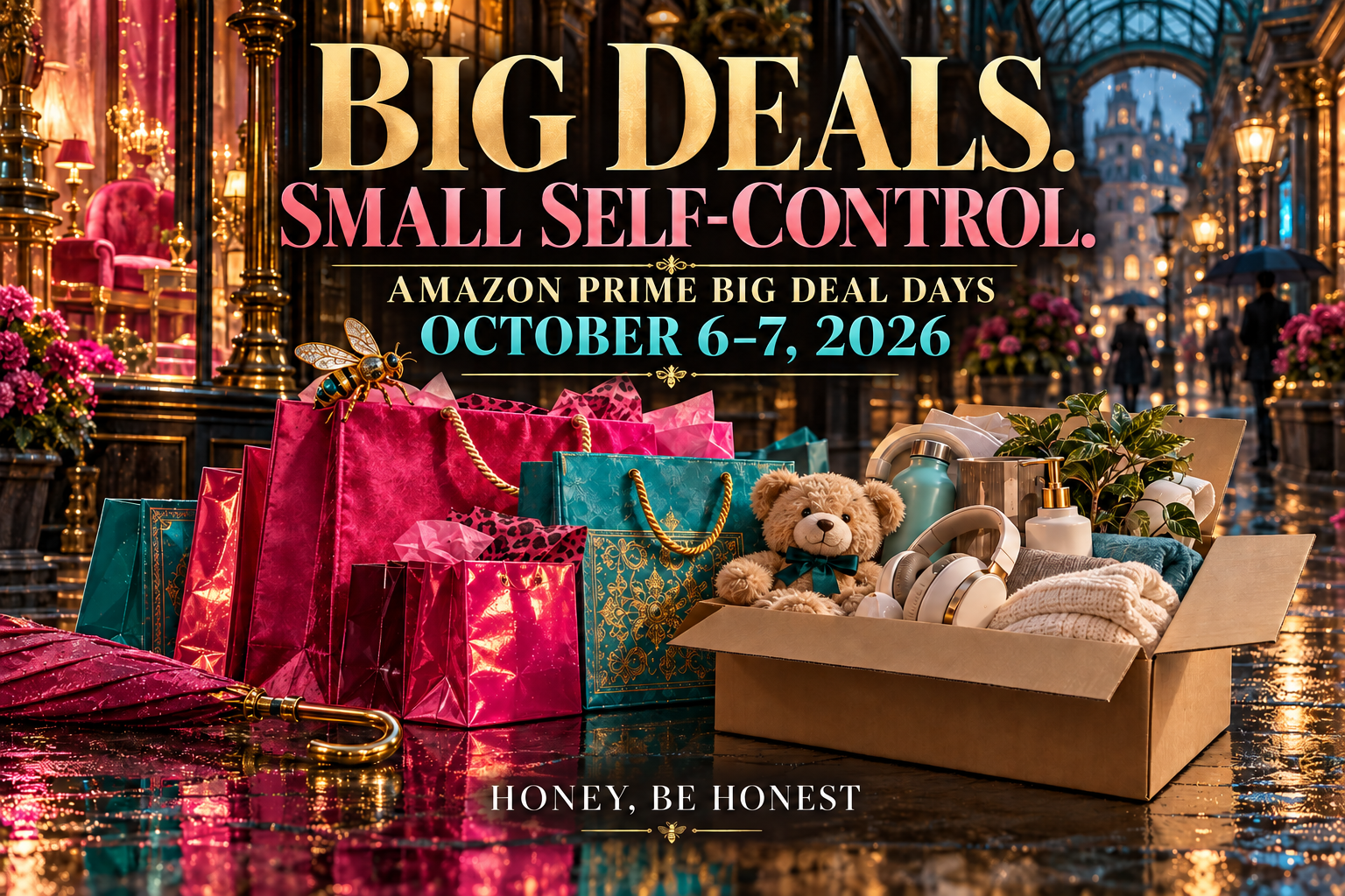 HBH shopping bags and gifts with Amazon Prime Big Deal Days October 6-7, 2026 on the artwork.