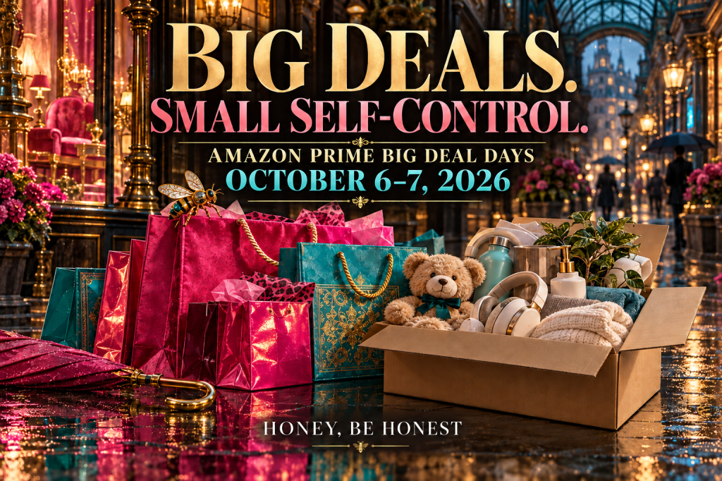 HBH shopping bags and gifts with Amazon Prime Big Deal Days October 6-7, 2026 on the artwork.