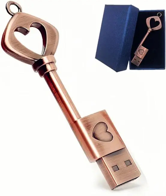 Smozer rose gold heart key shaped USB flash drive with gift box