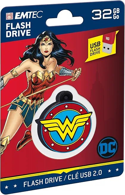 EMTEC Wonder Woman DC Comics USB flash drive and packaging