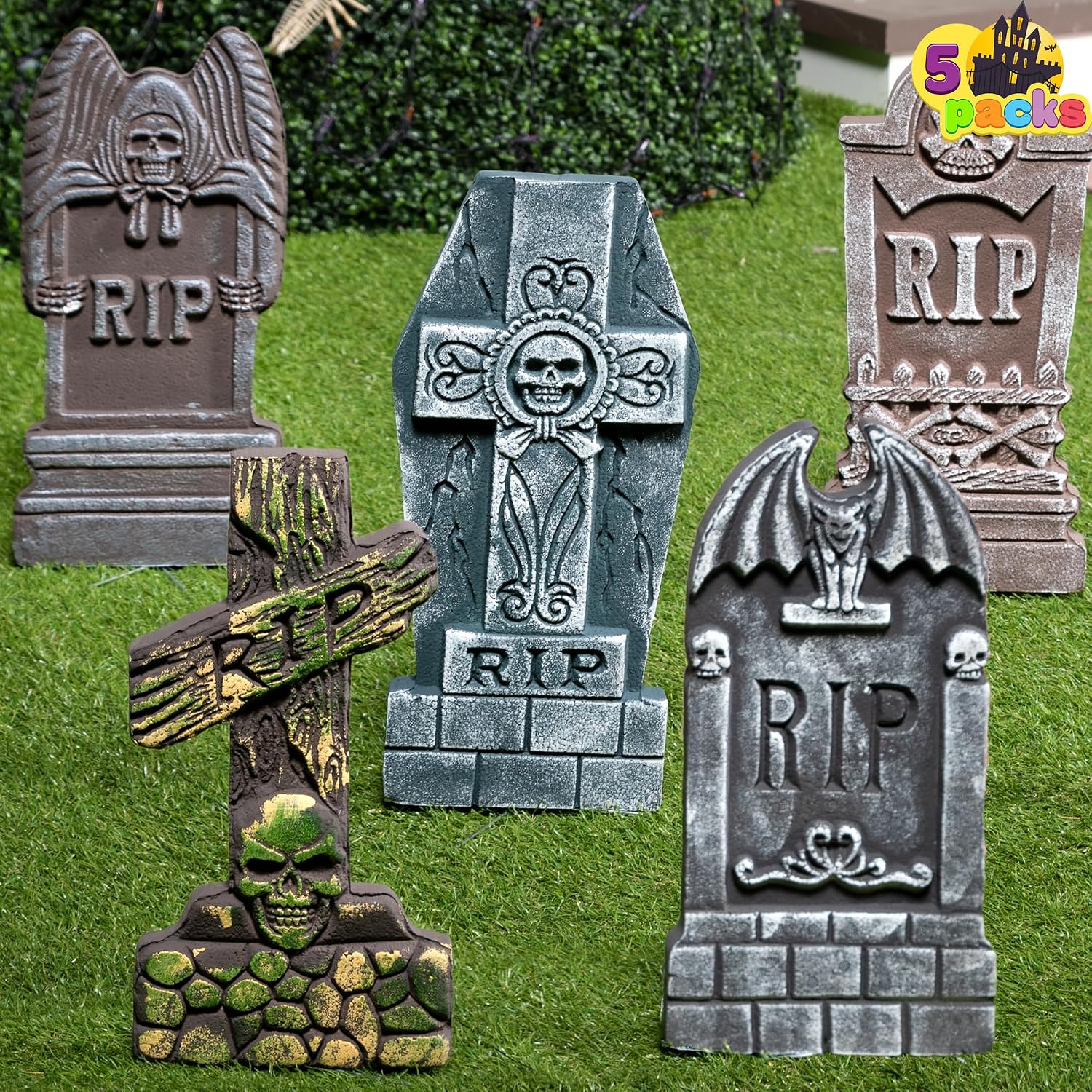 JOYIN five 17-inch foam Halloween tombstones