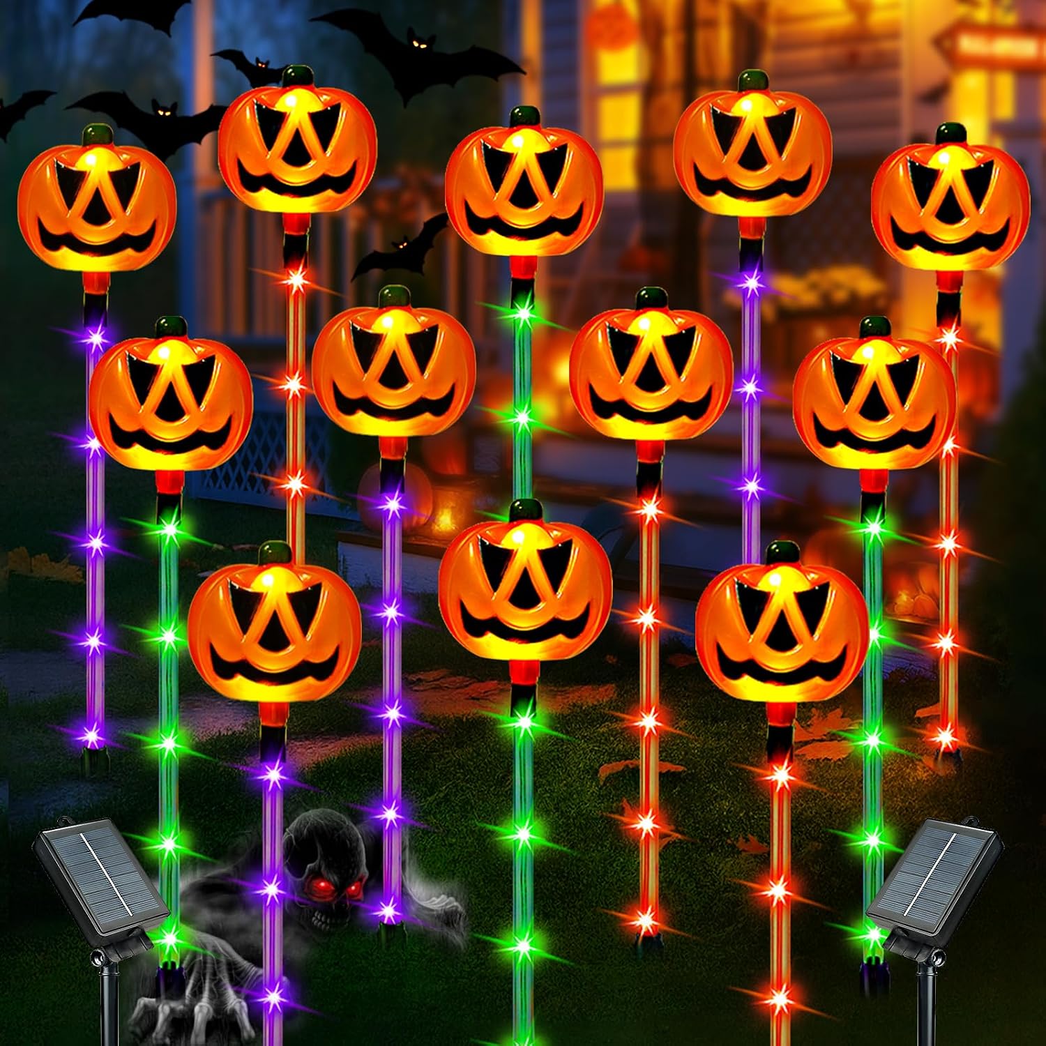 SANJICHA 12 solar pumpkin lights with two panels