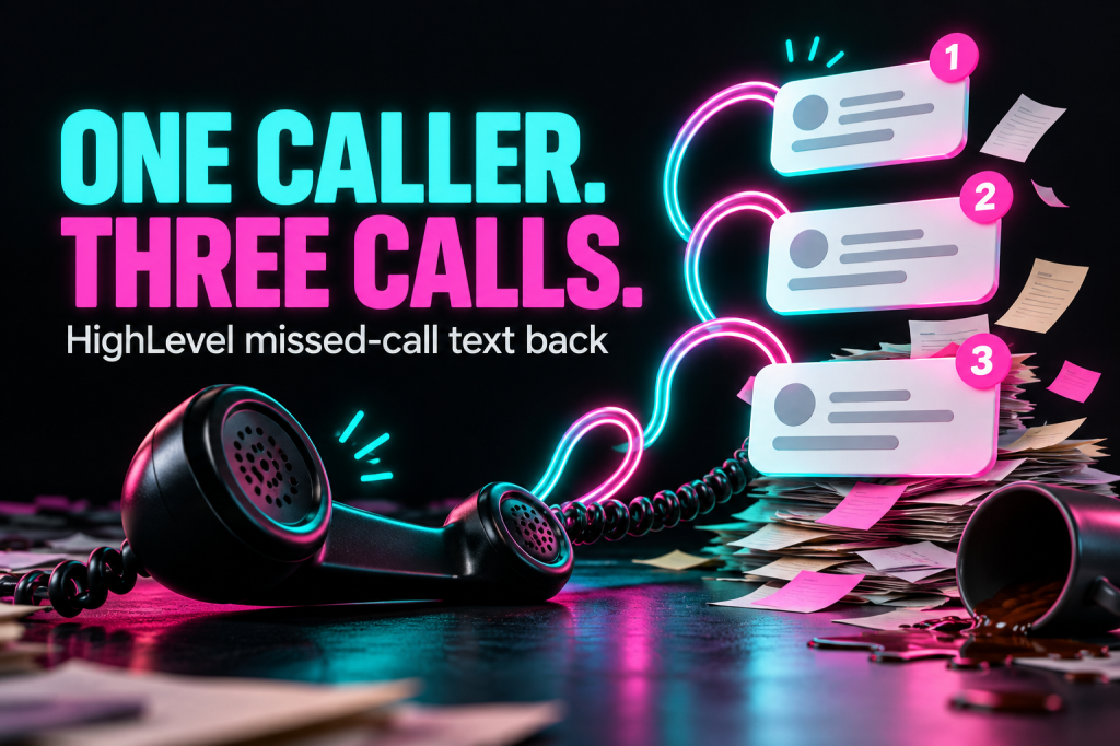 Conceptual phone and three message cards under the headline One Caller. Three Calls.